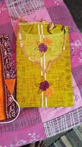 Custom Yellow Color Printed Pattern Pure Cotton Punjabi Suits For Daily And Regular Wear
