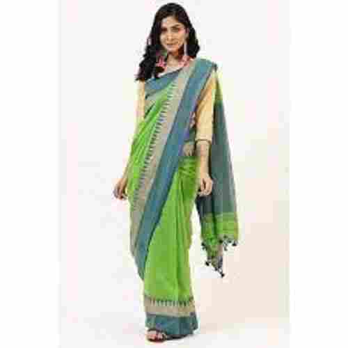 Formal Wear Stylish Grey And Green Color Ladies Sarees With Cotton Silk Material