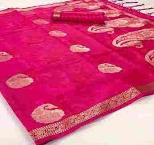 Attractive Designer Pink Colour Banarasi Silk Ladies Sarees For Party Wear