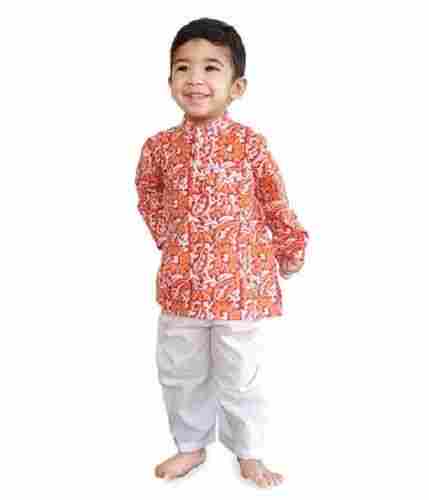 Kids Mandarin-Neck Full Sleeves Party Wear Embroidered Kurta Pajama 