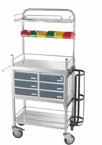 4 Wheels Two Large Drawers Powder Coated Crash Cart Trolley Used In - Hospital, Clinic