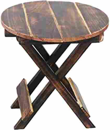 Beautiful Round Wooden Folding Coffee Table With Vintage Finish Ideal For Outdoor Indoor