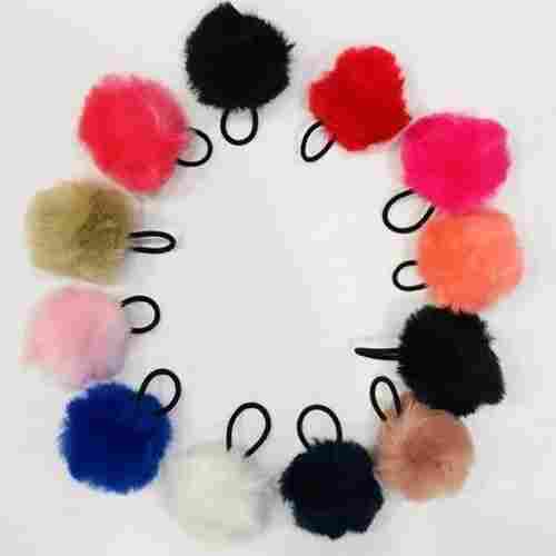 Plain Rubber And Fur Pom Pom Stretchable Hair Rubber Band For Daily Wear