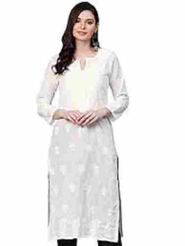 Stylish White Kurti Produced Using A Cotton And Rayon Mix Fabric For Ladies