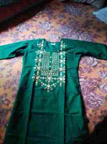 Latest Designed Womens Full Sleeve Round Neck Green Color Ladies Kurta 