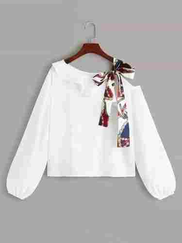 Women Fancy White Full Sleeves Crop Top For Party And Casual Wear
