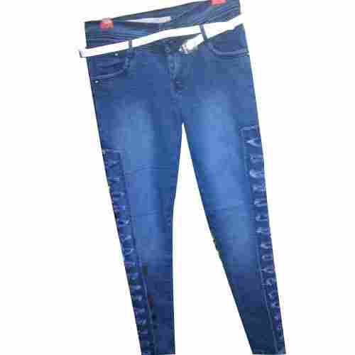 Anti Wrinkle And Fade Denim Blue Colour Regular Fit Ladies Jeans