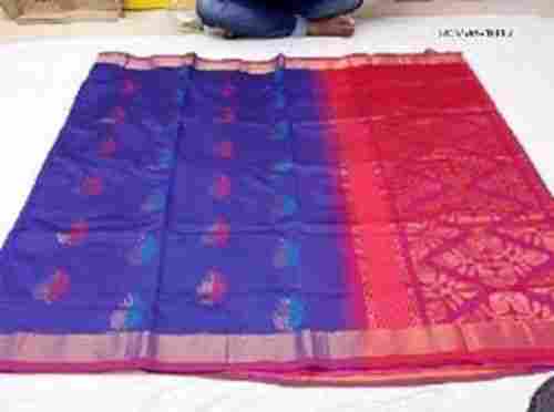 Blue And Red Color Designer and Latest Assam Silk Saree for Party Wear