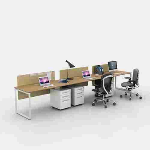 Brown Colour Polished Three Seater Wood Prism Modular Office Workstation