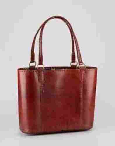Ladies Lightweighted Plain Leather Brown Zipper-Closure Shoulder Tote Bag