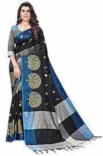 Multi Color Printed Pattern Cotton Silk Ladies Saree With Unstitched Blouse