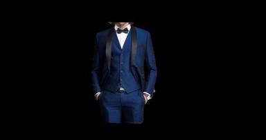 Dry Cleaning Blue Tuxedo 3 Pieces Slim Fit Mens Wedding Suits With Shawl Collar