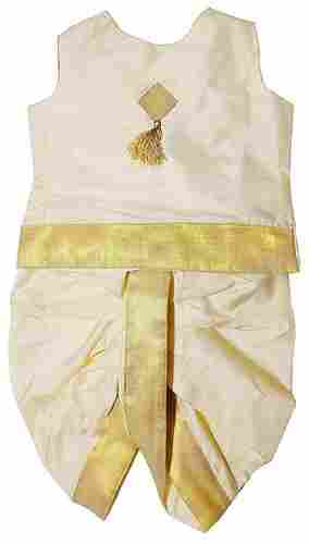 Cream And Golden Color Mixed Baby Boy Silk Dhoti And Top