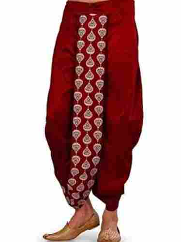 Mens Ethnic Breathable Embroidered Work Traditional Party Wear Maroon Silk Dhoti