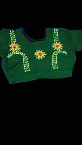 Green Round Neck Woolen Readymade Blouse With Short Sleeves For Women