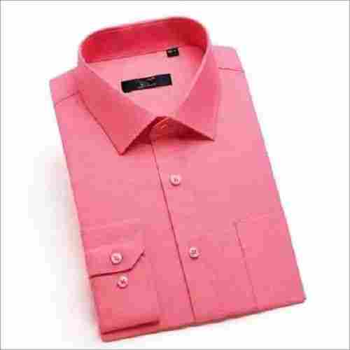 Mens Cotton Pink Color Plain Pattern Formal Wear Shirts With Front Two Pockets