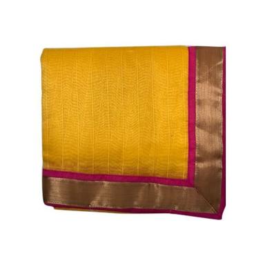 Crepe  6.3 M Yellow With Pink Colour Border Festive Wear Fancy Border Chiffon Saree