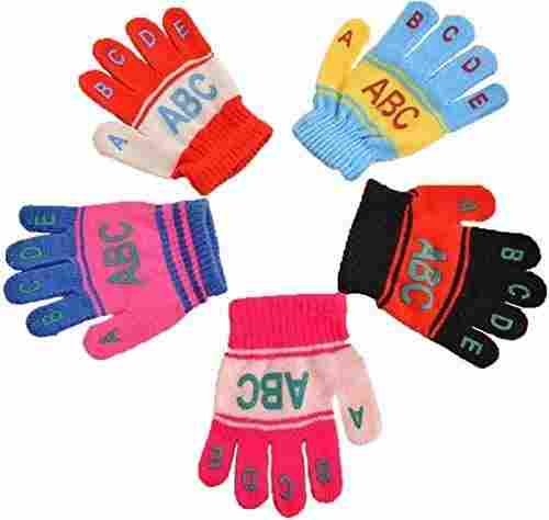 Woolen Multi Color Printed Gloves For Baby Girl And Boy