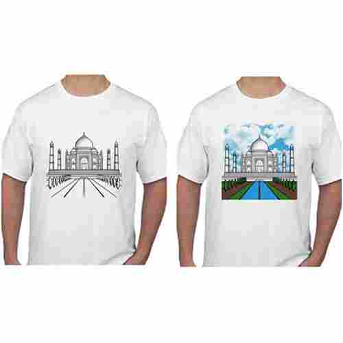 White Colour And Round Neck Printed T Shirt With Short Sleeves For Mens