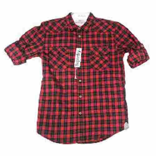 Lightweight Comfortable To Wear Cotton Red And Black Check Strip Mens Shirt