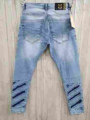 Party Wear Sky Blue Color Mens Denim Jeans With Normal Wash And 400gm Weight
