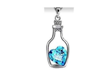 Party Blue Fancy Rhodium Plated Crystal Studded Bottle Pendants For Women And Girls