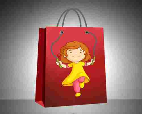 Eco Friendly Customized Pritned Kids Paper Carry Bag, Red Colour For Shopping