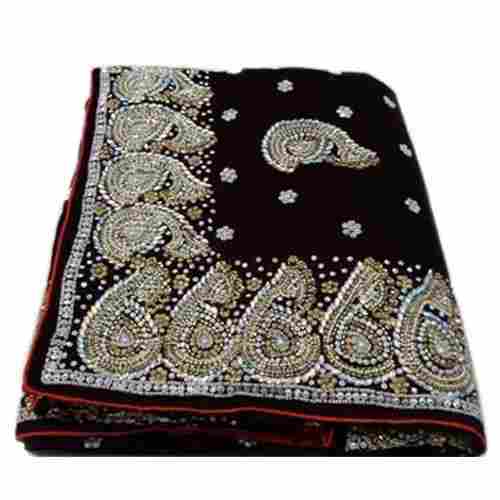 Anti Wrinkle And Fade Velvet Black Color Party Wear Ladies Fancy Sarees