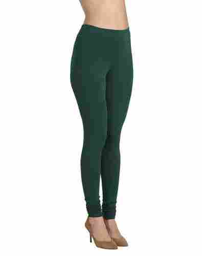 Female Ethnic Wear Solid Plain Churidar Leggings, Green Color With 36 Inch Size
