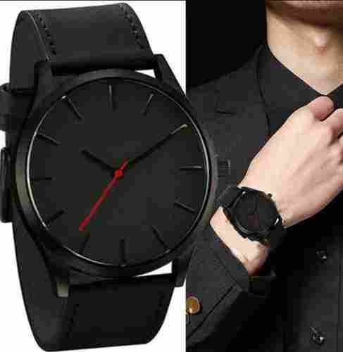 Highly Durable Plain Pattern Black Color Mens Wrist Watch