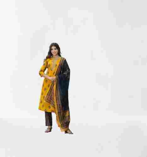 Ladies Block Printed Chanderi Fancy Cotton Salwar Suit Suit With Dupatta