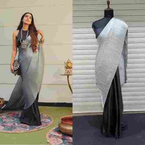 Ladies Cotton Plain Black And Grey Saree For Party Wear