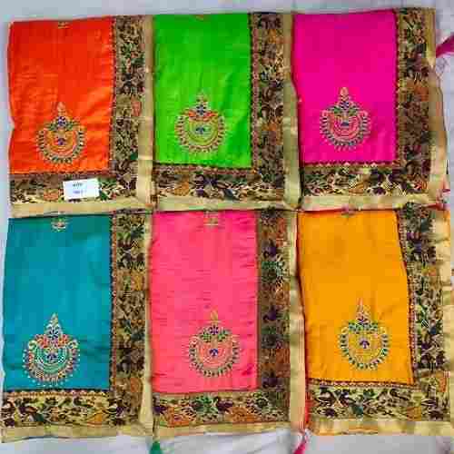 Multi Color Party Wear Printed Cotton Silk Sarees Zari Work Pattern with Blouse Piece For Ladies