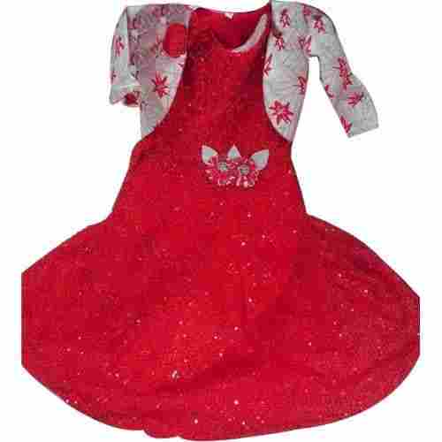 Party Wear Modern And Beautiful Red Color Cotton Kids Frock With Jacket
