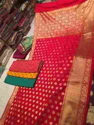 Red Color Pure Katan Chanderi Silk Saree For Party And Casual Wear