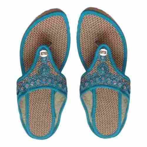 Ladies Designer Brown And Blue Colour Casual Jute Sandal For Daily Wear