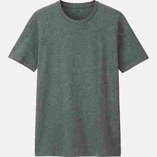 Mens Cotton Solid Plain Half Sleeve Ash Color Round Neck Casual T-Shirts For Daily Wear