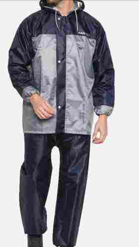 Mens Long Sleeves Plain Polyester Water-Proof Blue And Gray Raincoat With Pants