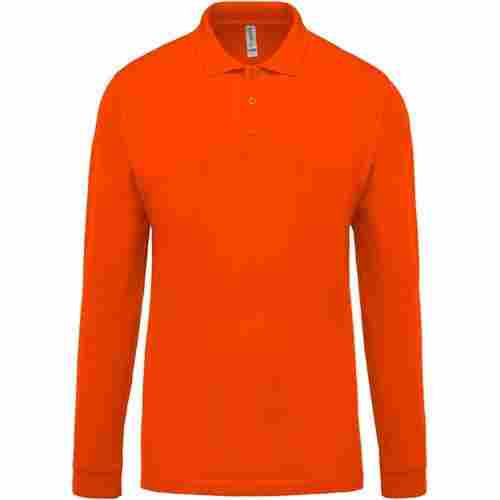 Mens Orange Colour Solid Plain Full Sleeves Polo T-Shirt For Casual Wear