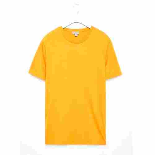 Mens Yellow Colour Round Neck Half Sleeves Casual Cotton Solid Plain T Shirts