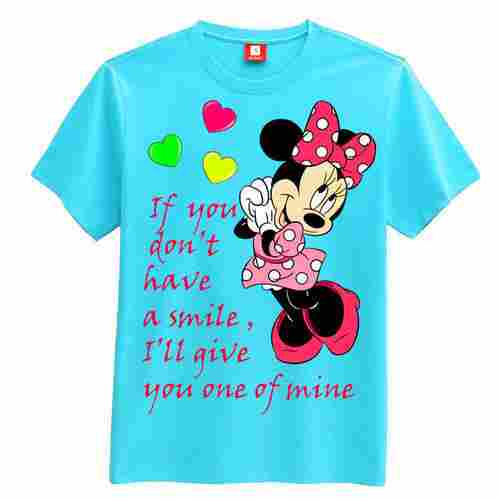 Sky Blue Colour Round Neck Half Sleeve Cartoon T-Shirt for Casual Wear For Kids