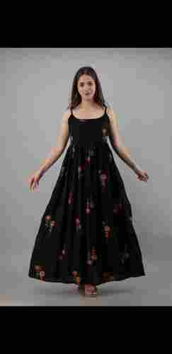 Soft And Trendy Fabulous Black Floral Print Fit & Flare Sleeveless Ladies Gown