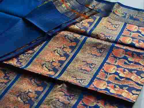Designer Party Wear Blue 100 Percent Pure Silk Baluchari Saree for Summer