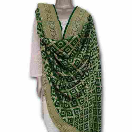 Easy Washable Green Color Printed Bandhani Dupatta For Female Person