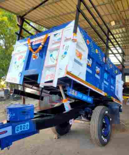 Two Wheeler Steel Hydraulic Tractor Trolley For Agriculture With Blue And White Color