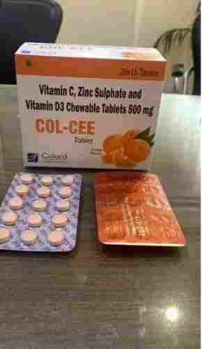 Col-Cee Vitamin-C Zinc Sulphate And Vitamin-D3 Chewable Tablets 500mg, 20x15 Blister Pack