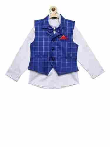 Kids Party Wear Full Sleeves Cotton Shirt And Checkered Waistcoat Set