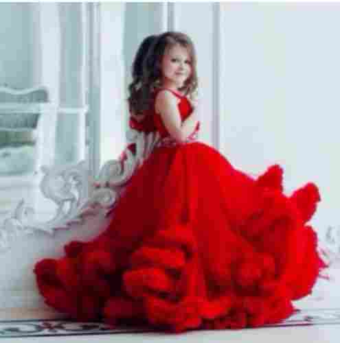 Party Wear Red Color Designer Long Gown Maxi Dress For Babies
