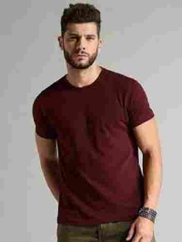 Round Shape Skin Friendly Short Sleeves Colour Maroon Stylish T Shirt For Men 