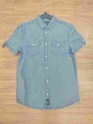 Grey Colour Pure Cotton Collar Neck With Short Sleeves Mens Shirts